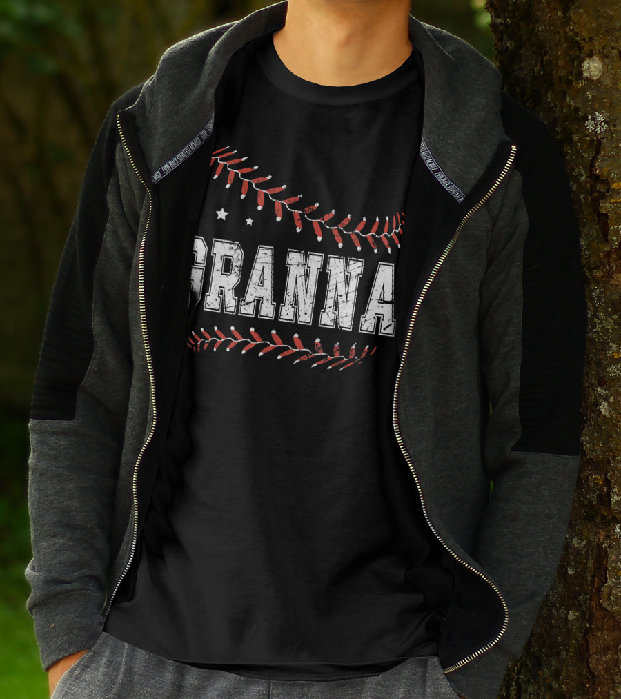 Granna Love Baseball Stars Decor Stitching T-Shirt