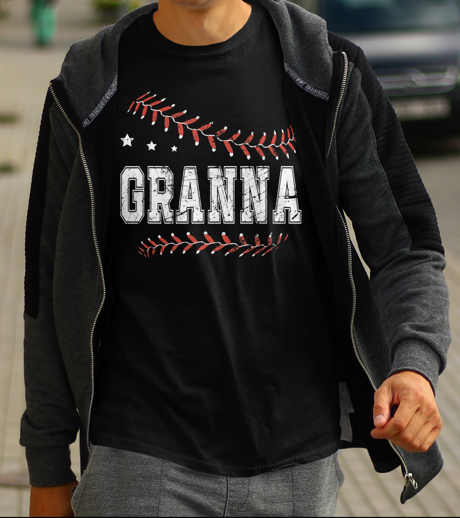 Granna Love Baseball Stars Decor Stitching T-Shirt