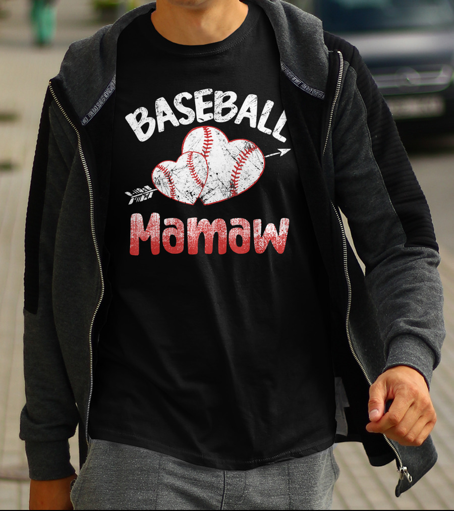 Baseball Mamaw Heart Arrow Baseball Stitching T-Shirt