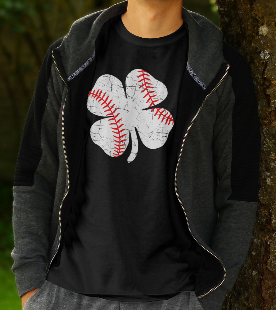 Baseball Patricks Day Boys Me Shamrock Stitch T-Shirt
