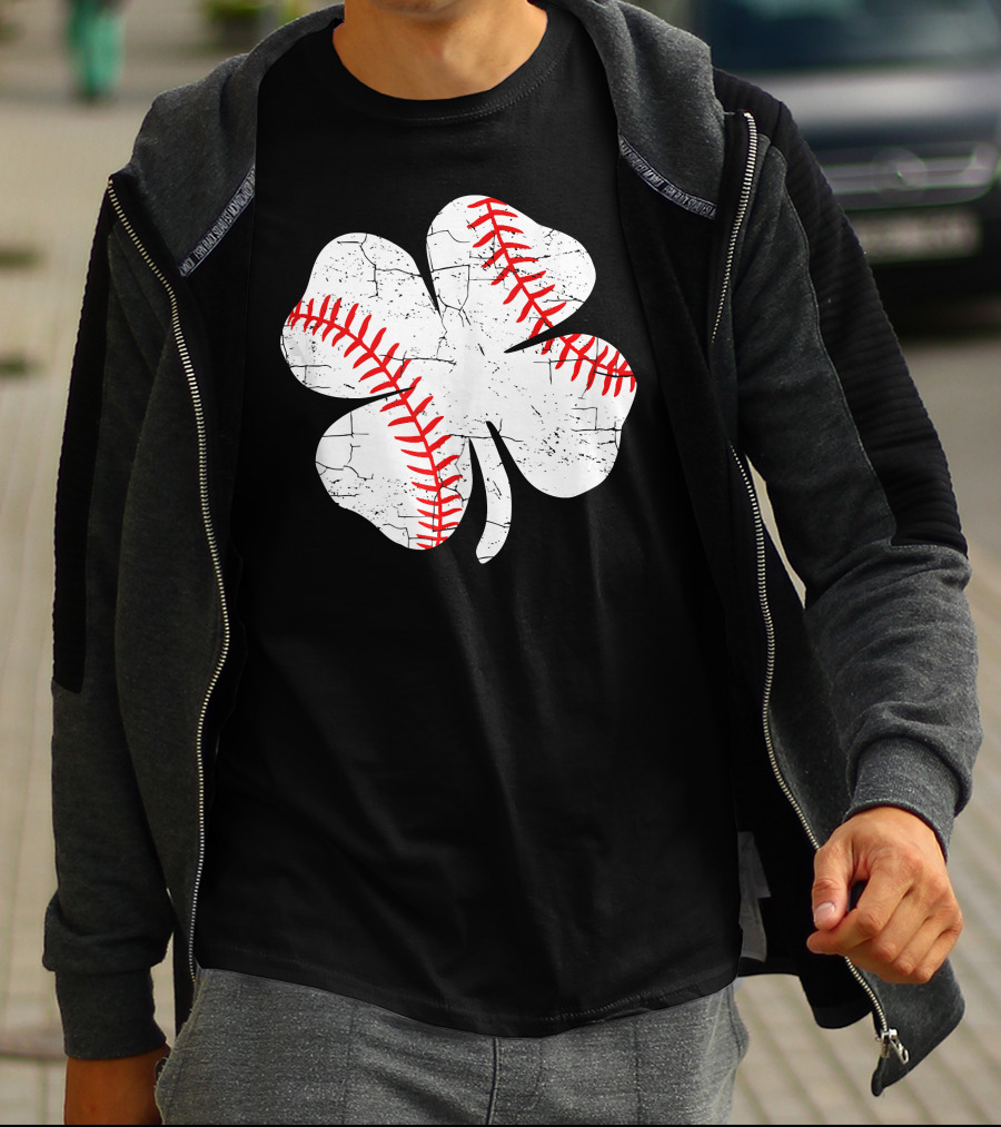 Baseball Patricks Day Boys Me Shamrock Stitch T-Shirt