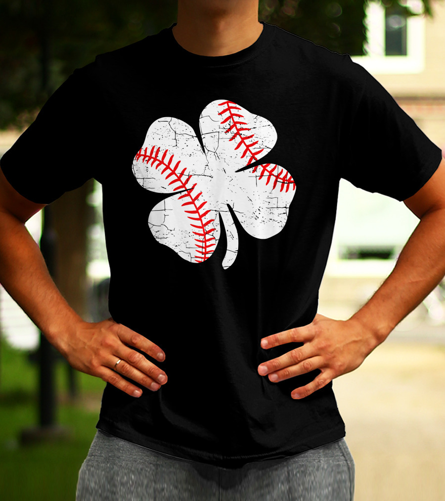 Baseball Patricks Day Boys Me Shamrock Stitch T-Shirt
