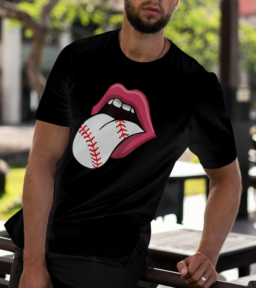 Red Lips Baseball Tongue Kiss T-Shirt