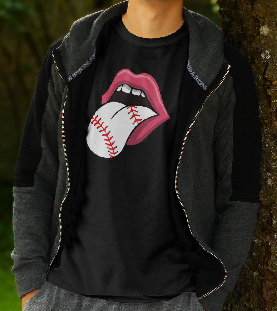 Red Lips Baseball Tongue Kiss T-Shirt