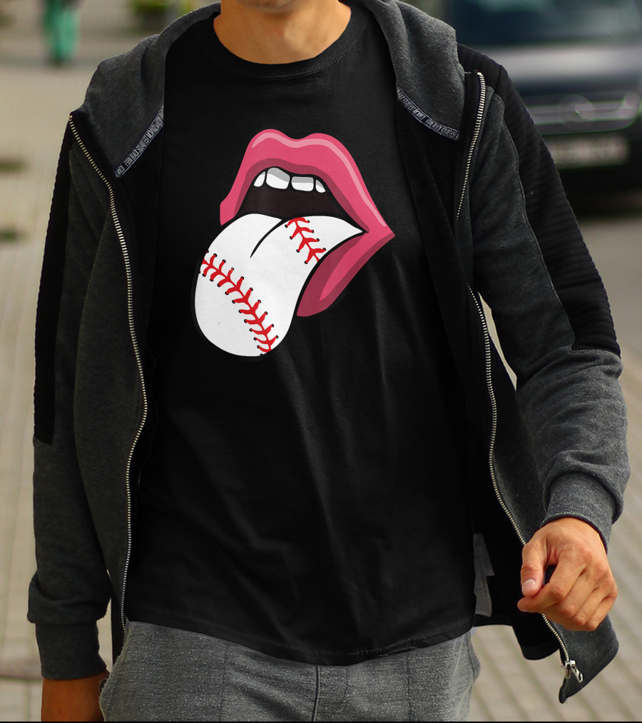 Red Lips Baseball Tongue Kiss T-Shirt
