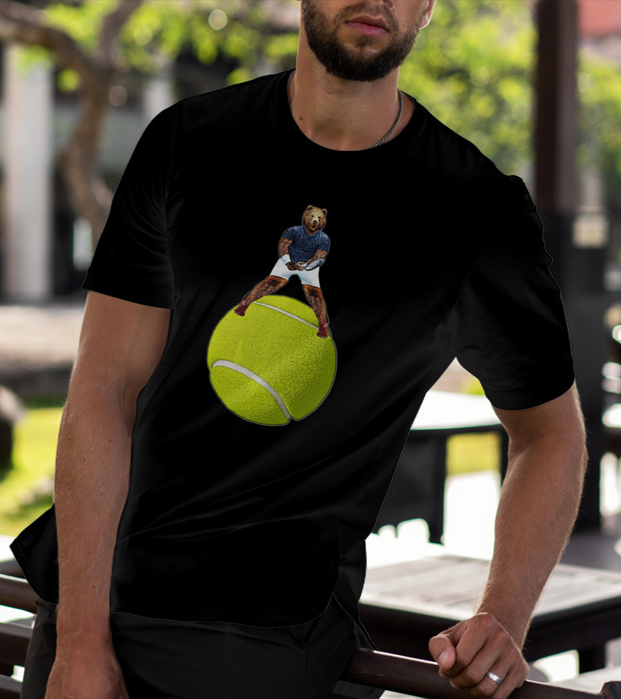 Bear Balancing On Tennis Ball By Behrbone Mens T-Shirt