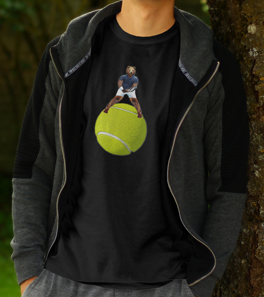 Bear Balancing On Tennis Ball By Behrbone Mens T-Shirt
