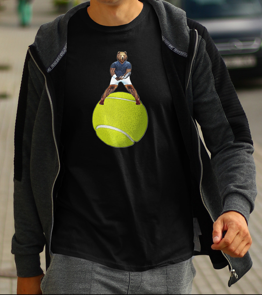 Bear Balancing On Tennis Ball By Behrbone Mens T-Shirt