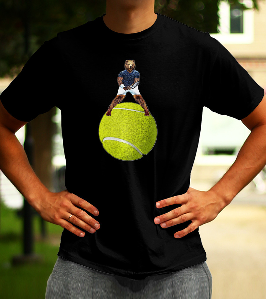 Bear Balancing On Tennis Ball By Behrbone Mens T-Shirt