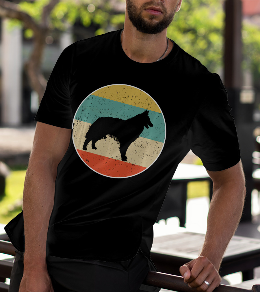 Belgian Tervuren Dog Vintage Silhouette Retro Stripes T-Shirt