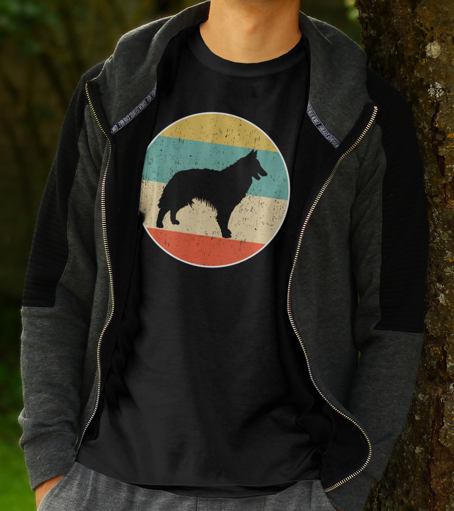Belgian Tervuren Dog Vintage Silhouette Retro Stripes T-Shirt