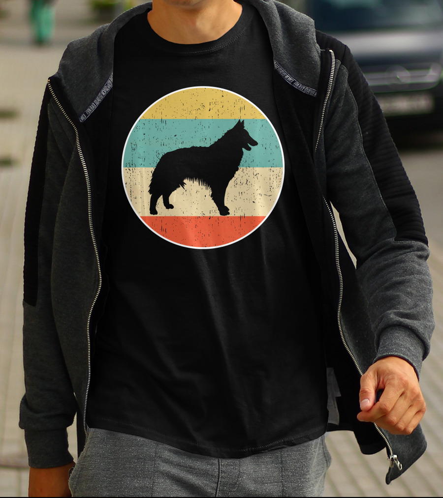 Belgian Tervuren Dog Vintage Silhouette Retro Stripes T-Shirt