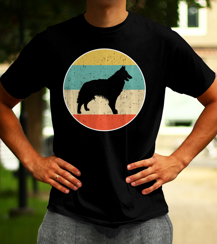 Belgian Tervuren Dog Vintage Silhouette Retro Stripes T-Shirt