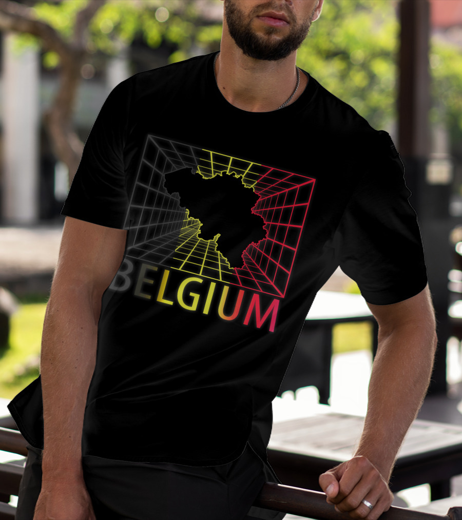 Belgium Map Neon Grid T-Shirt