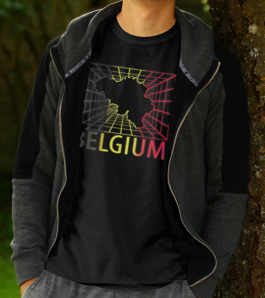 Belgium Map Neon Grid T-Shirt
