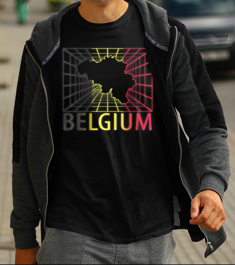 Belgium Map Neon Grid T-Shirt