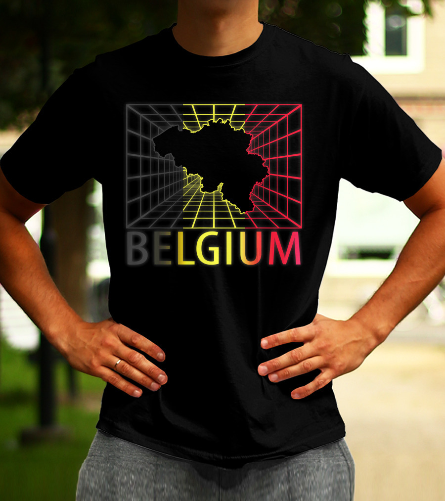 Belgium Map Neon Grid T-Shirt