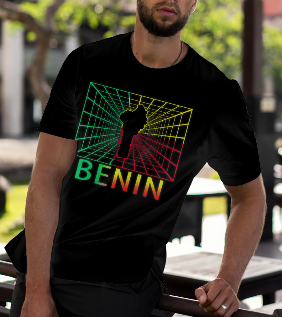 Benin Map Beninese Neon Grid T-Shirt