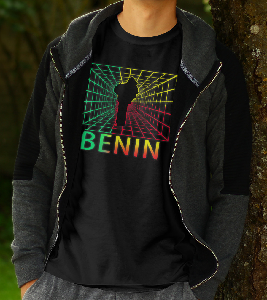 Benin Map Beninese Neon Grid T-Shirt