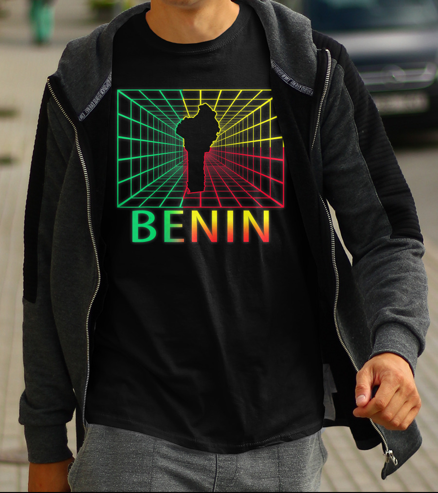 Benin Map Beninese Neon Grid T-Shirt