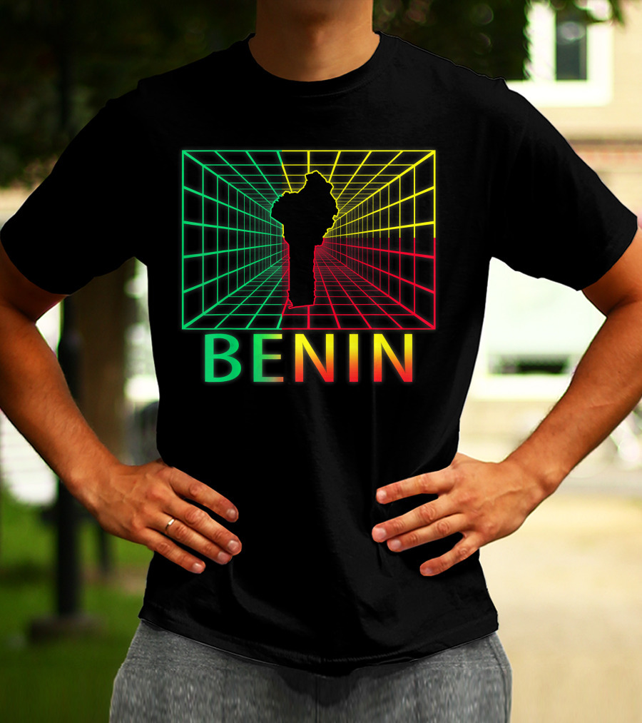 Benin Map Beninese Neon Grid T-Shirt