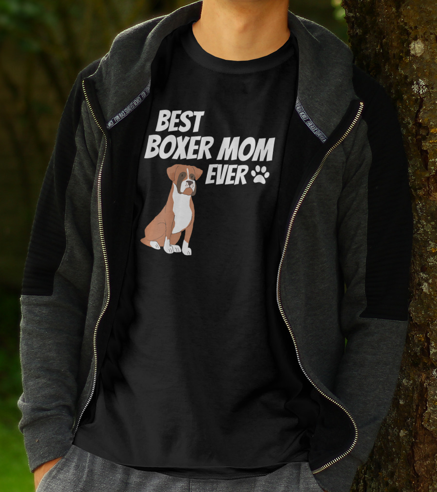 Best Boxer Mom Ever With Cute Dog And Paw Prints T-Shirt