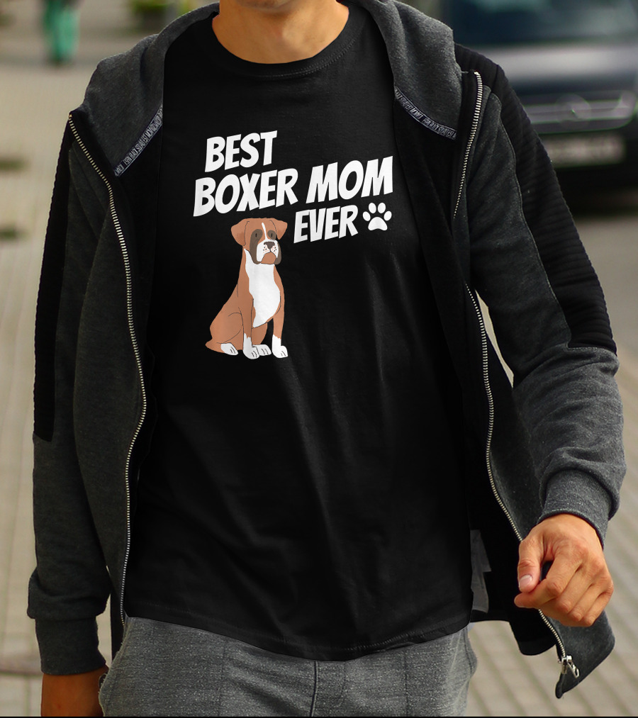 Best Boxer Mom Ever With Cute Dog And Paw Prints T-Shirt