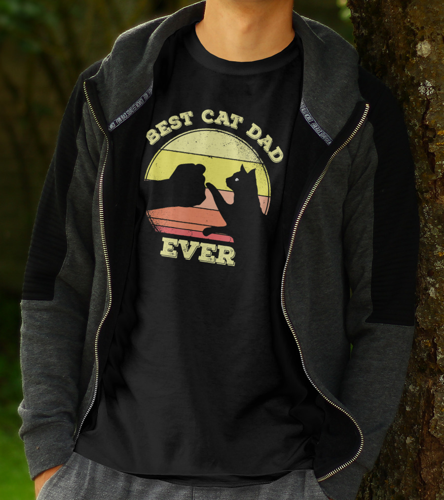 Best Cat Dad Ever Funny Cat Lover Sunset Fist Bump T-Shirt
