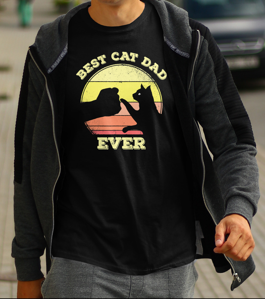 Best Cat Dad Ever Funny Cat Lover Sunset Fist Bump T-Shirt