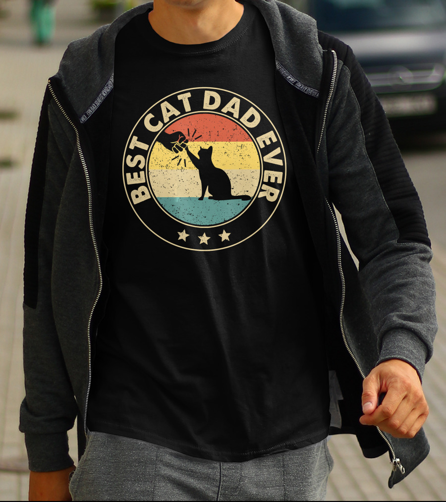 Best Cat Dad Ever Retro Cat Lovers Fist Bump Vintage Stripes T-Shirt