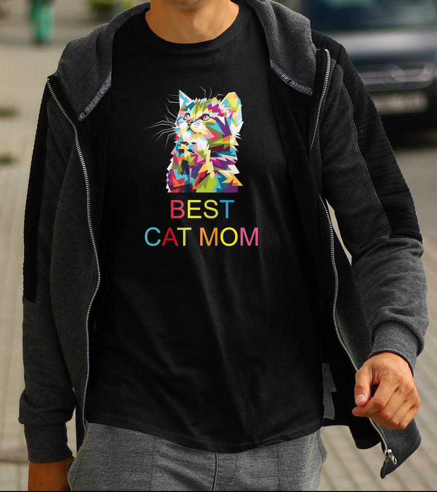 Best Cat Mom Ever Cute Cat Lady Colorful Geometric Kitten T-Shirt