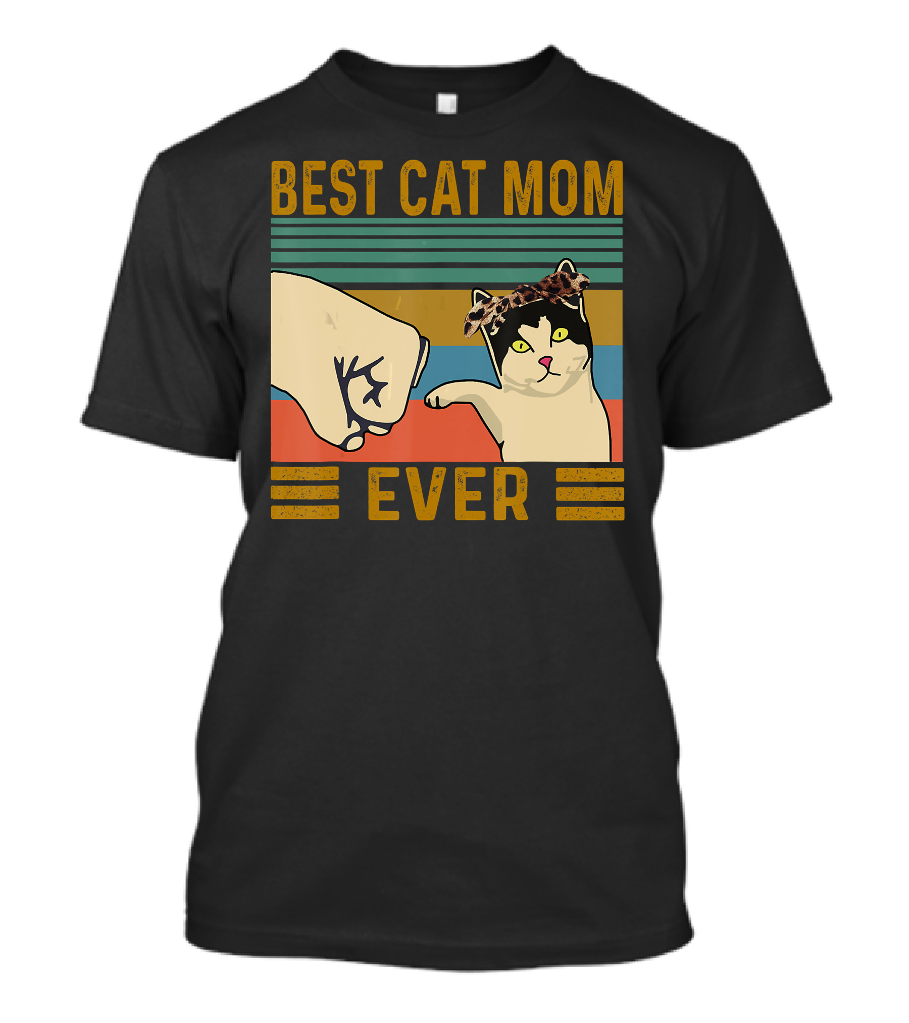 Best Cat Mom Ever Fist Bump Vintage Retro Cat With Headband T-Shirt