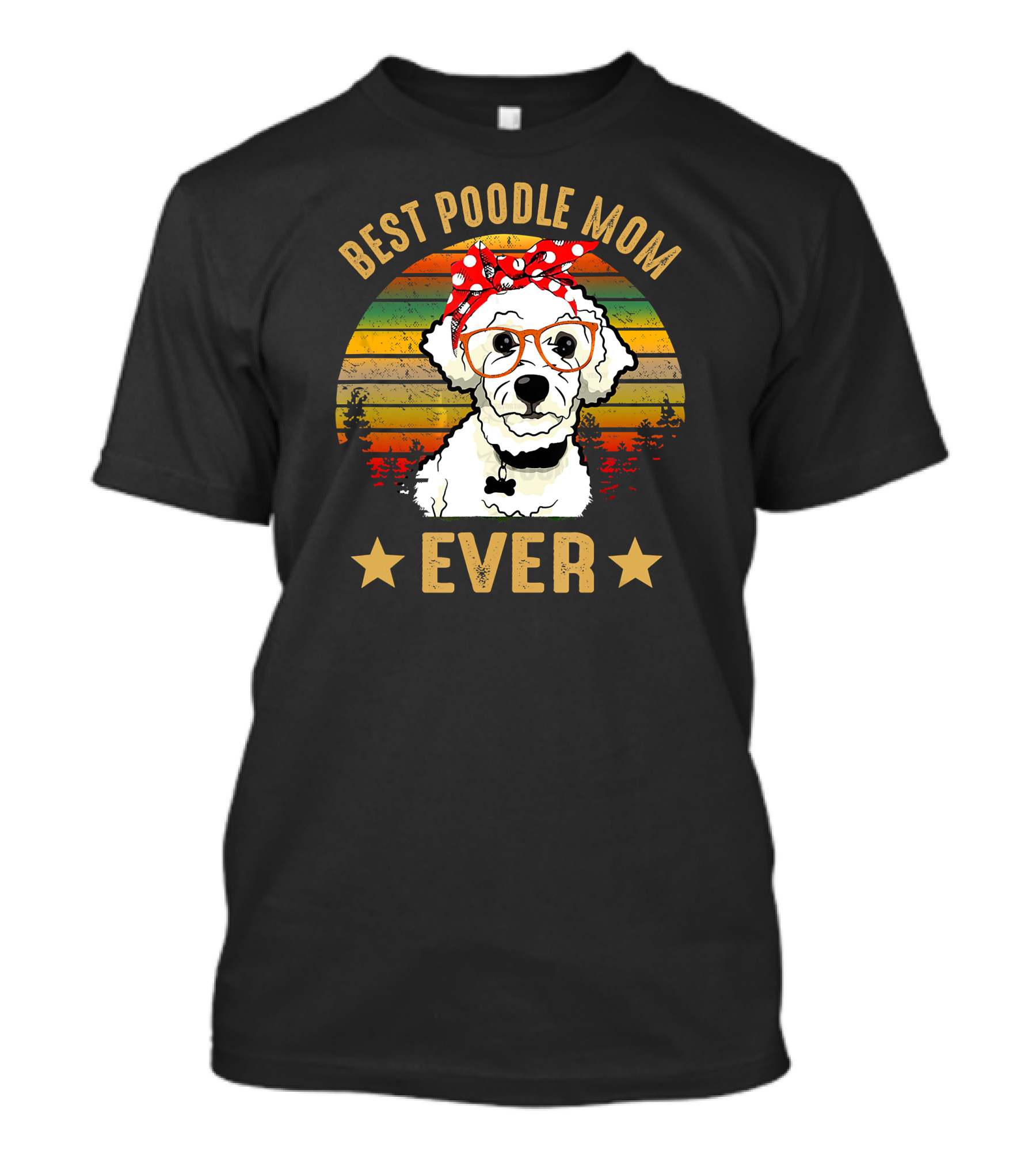 Best Poodle Mom Ever Retro Style With Poodle Wearing Glasses And Bandana T-Shirt