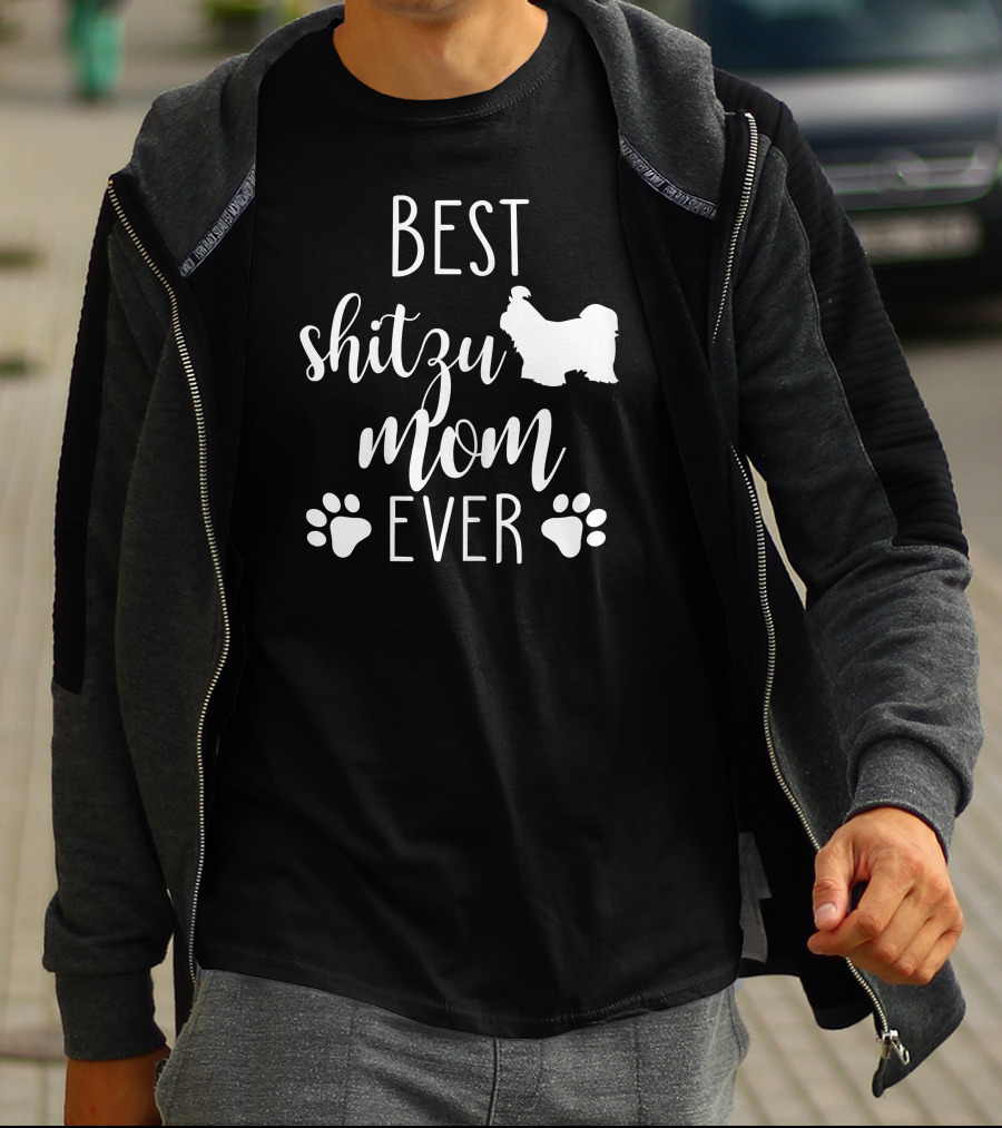 Best Shitzu Mom Ever With Paw Prints And Shitzu T-Shirt