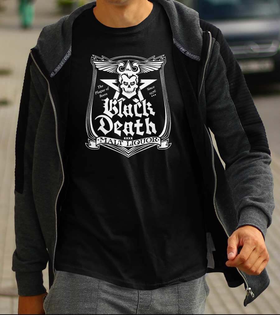 Black Death Malt Liquor Plague Of Beers Skull Since 1976 T-Shirt