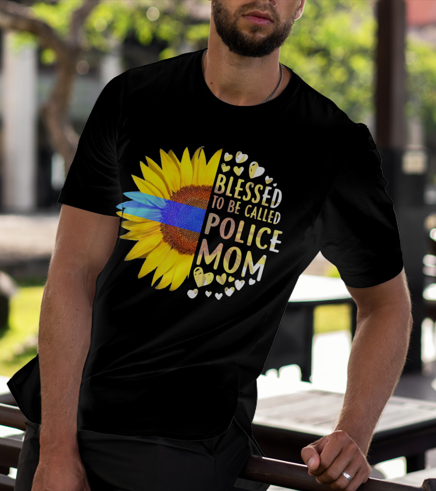 Blessed To Be Called Police Mom Sunflower Heart Elements T-Shirt