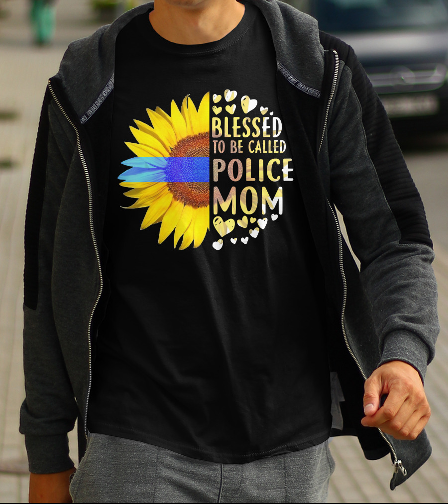 Blessed To Be Called Police Mom Sunflower Heart Elements T-Shirt