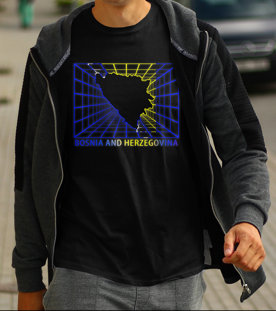 Bosnia And Herzegovina Map Bosnian Neon Grid T-Shirt