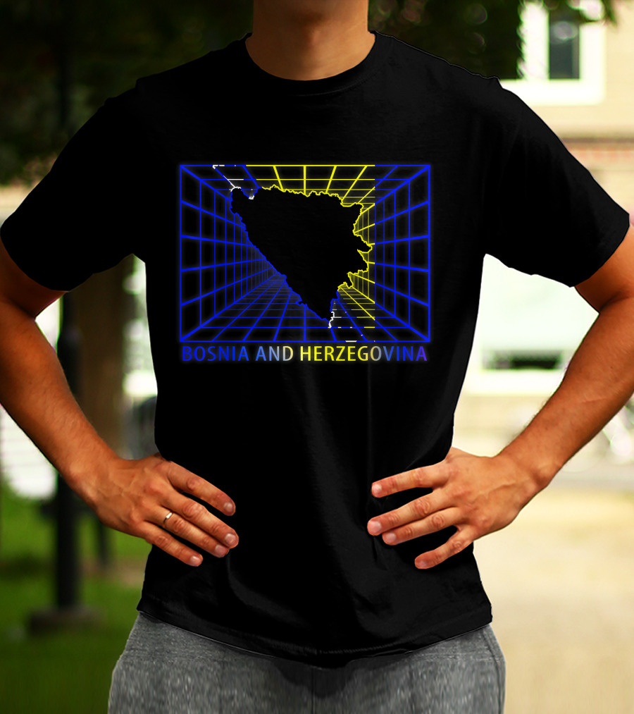 Bosnia And Herzegovina Map Bosnian Neon Grid T-Shirt