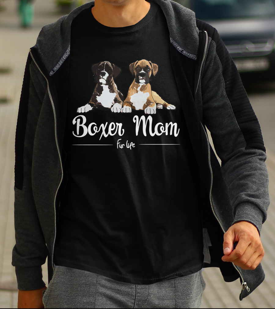 Boxer Mom Fur Life With Two Boxer Puppies T-Shirt