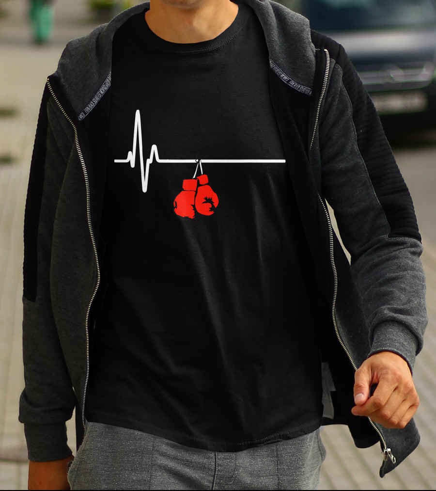 Boxing Gloves Heartbeat MMA Red Glove Pulse Line T-Shirt
