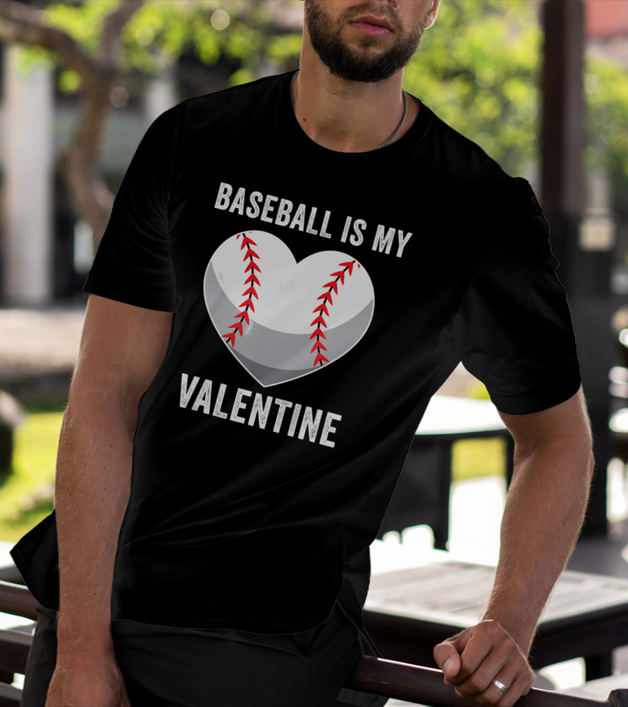 Baseball Is My Valentine Heart Boys Valentine's Day Baseball Player T-Shirt