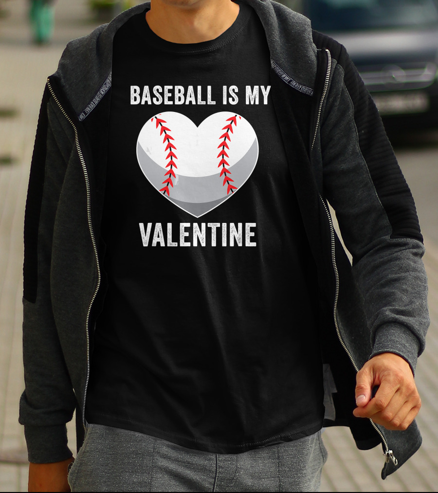 Baseball Is My Valentine Heart Boys Valentine's Day Baseball Player T-Shirt