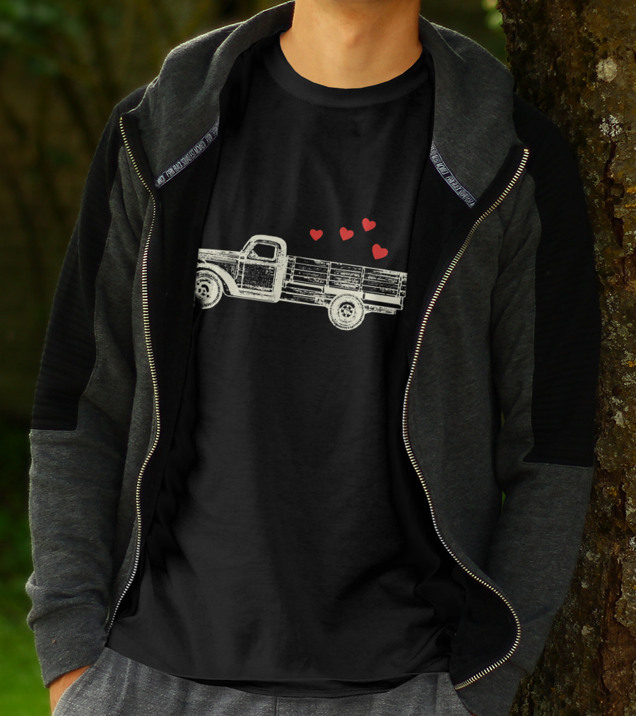Boys Vintage Truck Hearts Cute Valentine T-Shirt