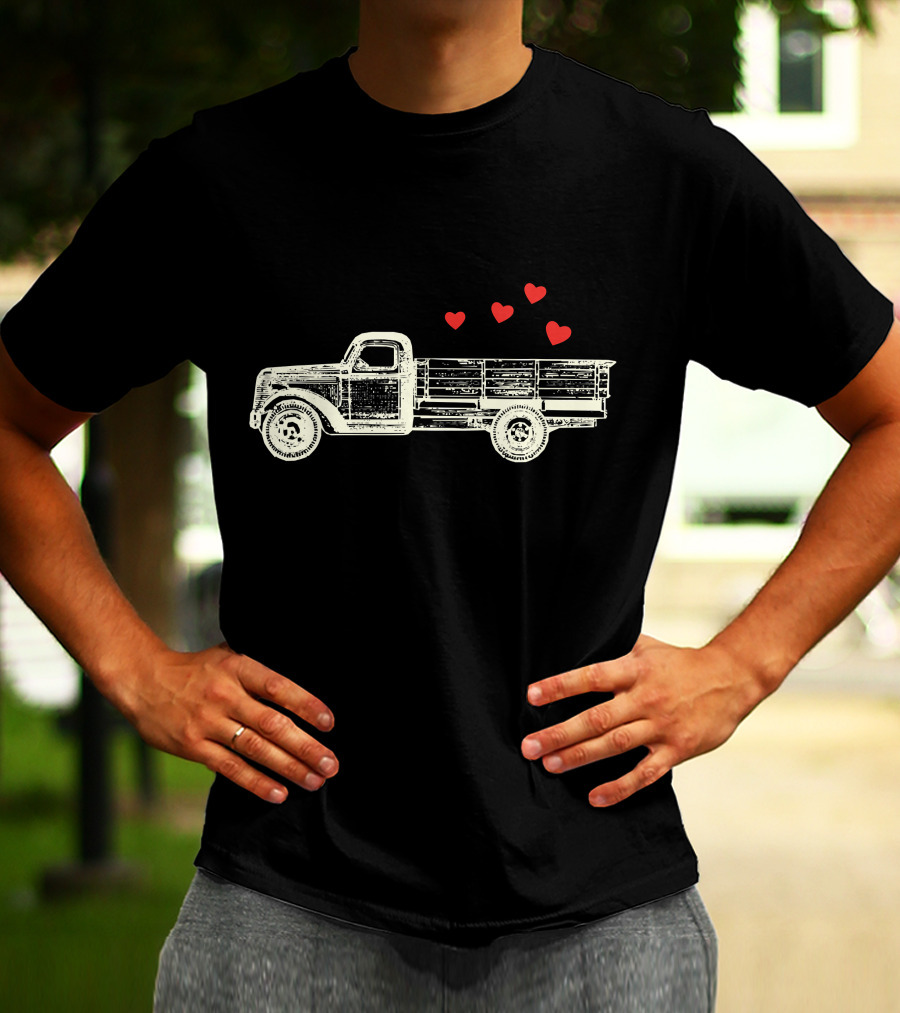 Boys Vintage Truck Hearts Cute Valentine T-Shirt