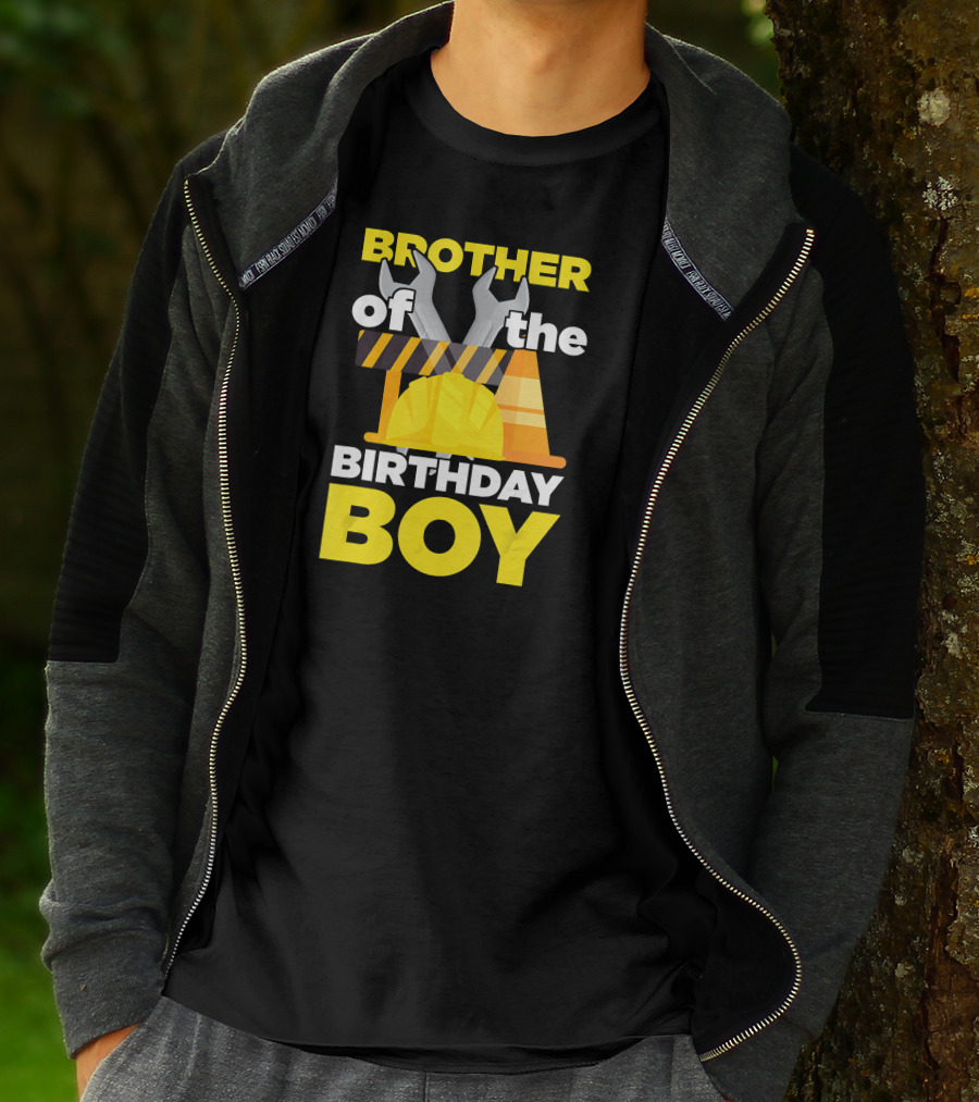 Brother Of The Birthday Boy Construction Theme Wrench Tools Hard Hat T-Shirt