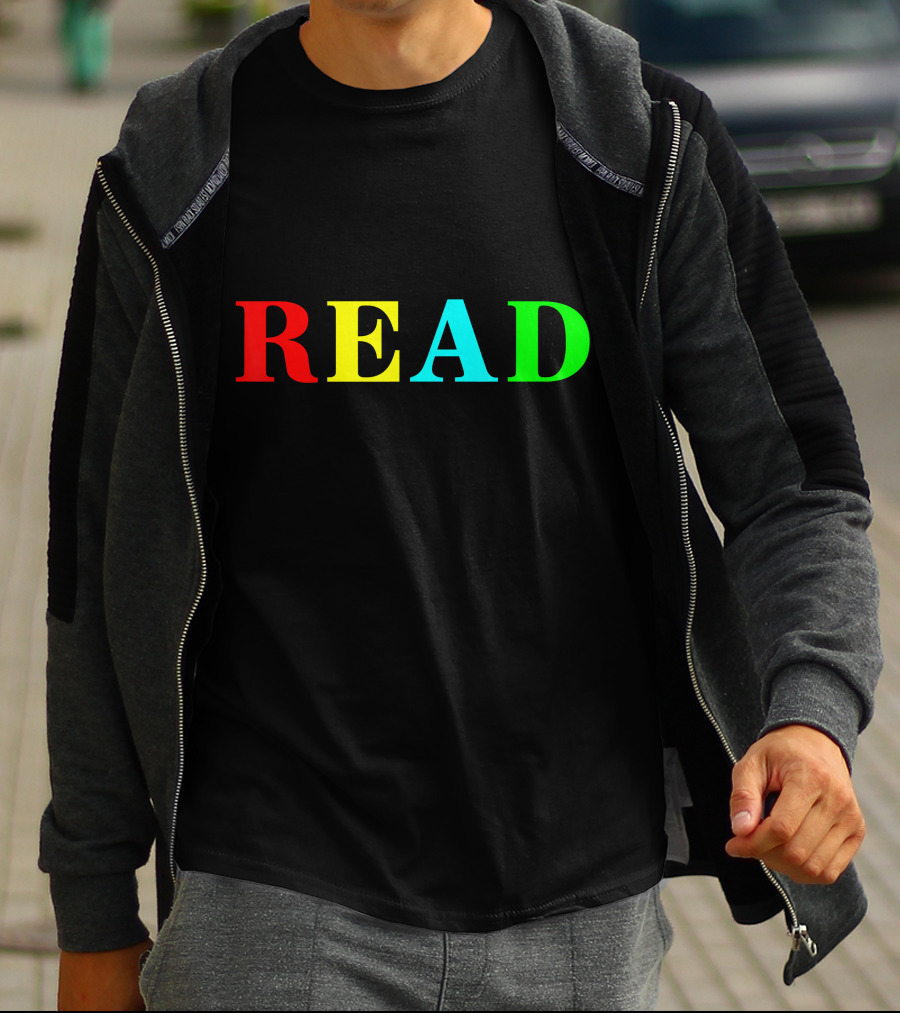 READ In Color Bold Letters Teacher Reading Book T-Shirt