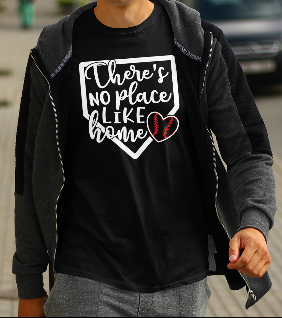 There's No Place Like Home Baseball Softball Heart Home Plate T-Shirt