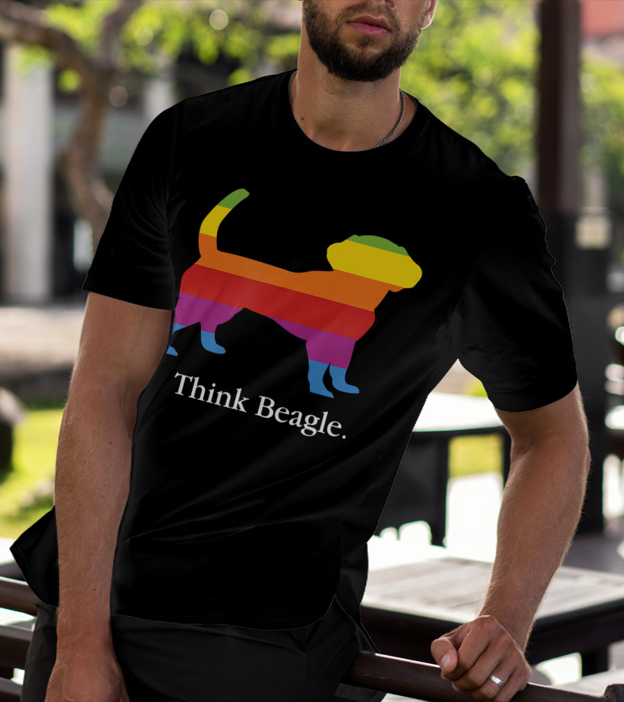 Think Beagle Rainbow Striped Dog T-Shirt