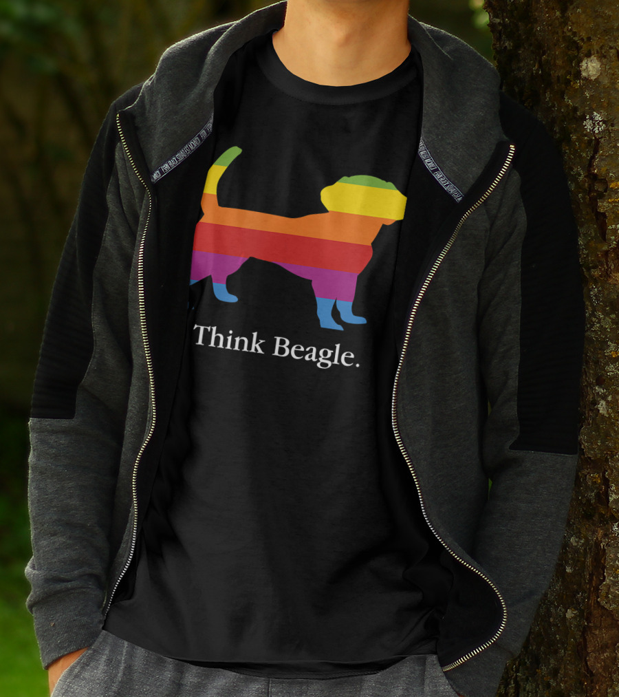 Think Beagle Rainbow Striped Dog T-Shirt